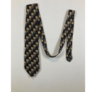 Knightsbridge Silk Tie Mens OS Gold Black Gray‎ Geometric Checkerboard Pattern